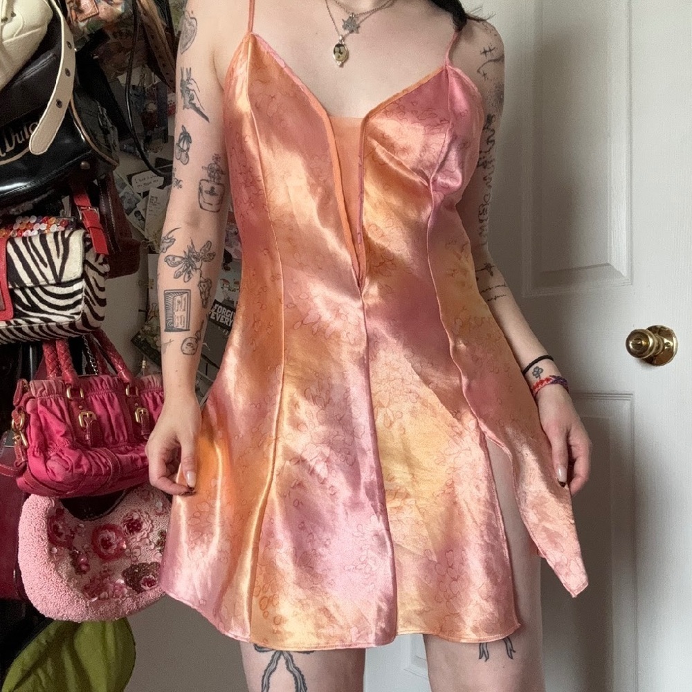 VINTAGE VICTORIA SECRET GOLD LABEL WATERCOLOR DRESS SMALL